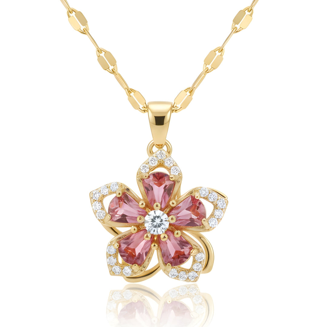 Rosy Rotating Flower Necklace