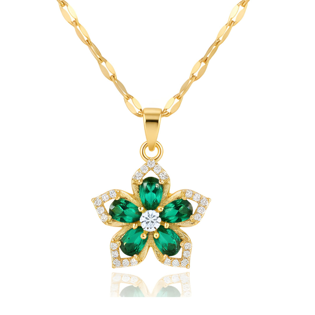 Emerald Rotating Flower Necklace