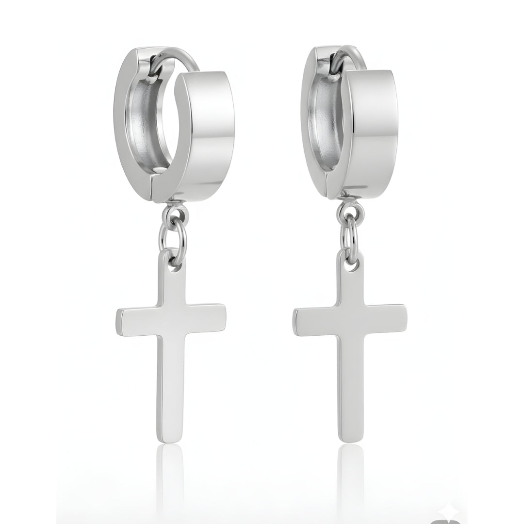 Cross Hoop Earrings (Piercing)