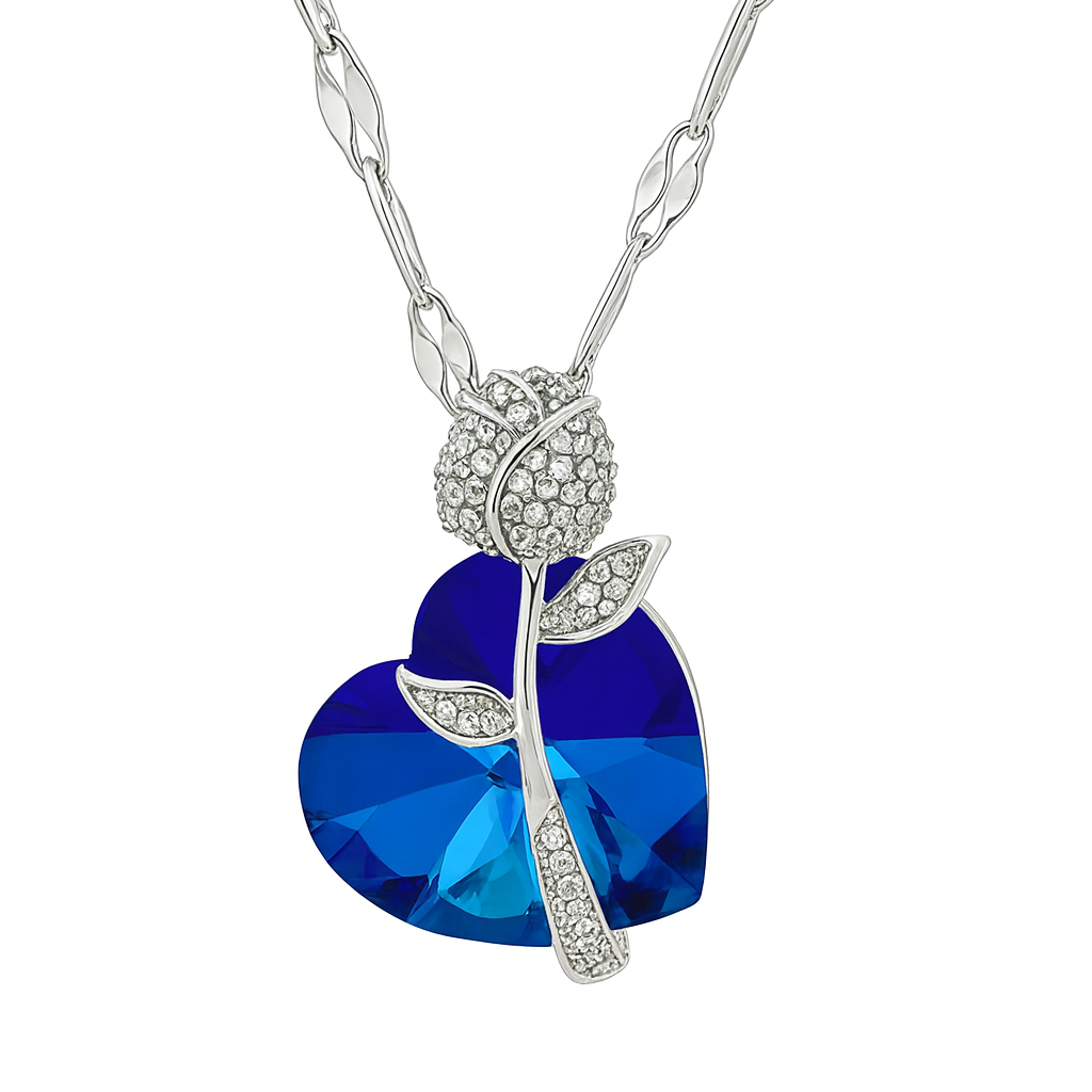 Sapphire Rose Heart Necklace