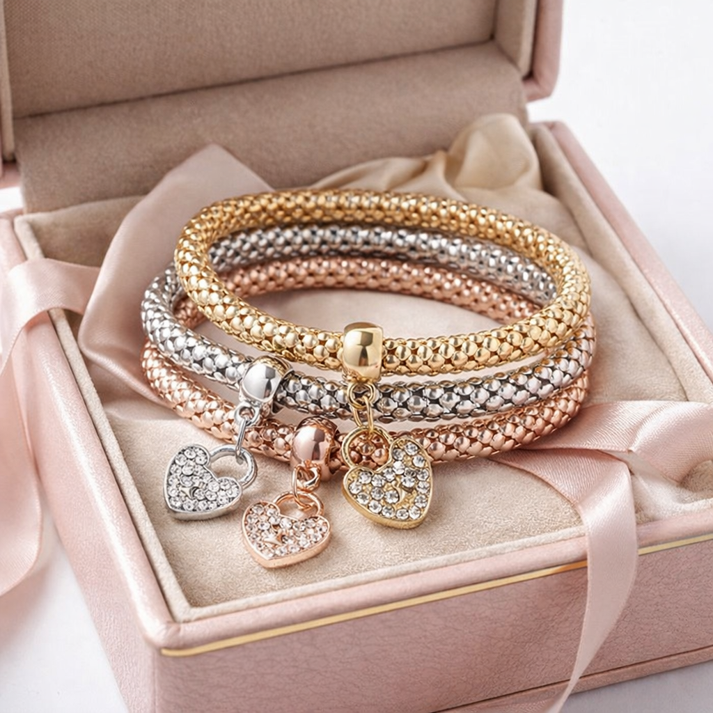 Heart Lock Bracelet Set